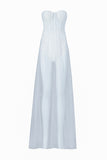 White Strapless Corset Waist Lace Panel Prom Dress - Mislish