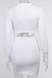 White Cut Out Long Sleeve V-Neck Mini Dress