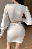 White Cut Out Long Sleeve V-Neck Mini Dress
