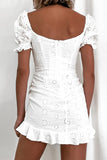 White Cutout Drawstring Short Dress - Mislish