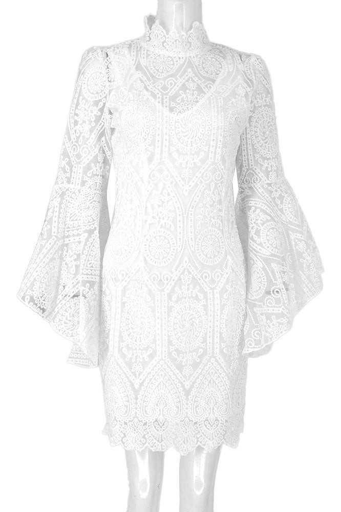 White Lace Long Sleeve Mini Dress