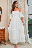 White Lace Off Shoulder A-Line Prom Dress