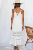 White Lace Panel Spaghetti Straps Vacation Dress - Mislish