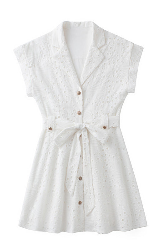White Lace Short Sleeves Mini Dress