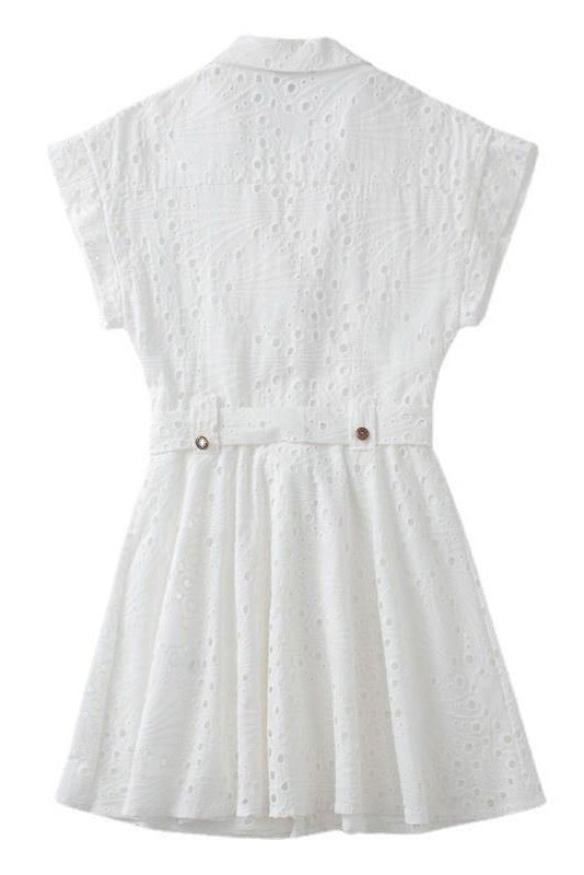 White Lace Short Sleeves Mini Dress