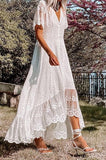 White Lace V-Neck High-Low Maxi Dress