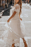 White Lace V-neck Maxi Dress - Mislish