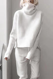 White Long-Sleeved High-Neck Casual Sweater