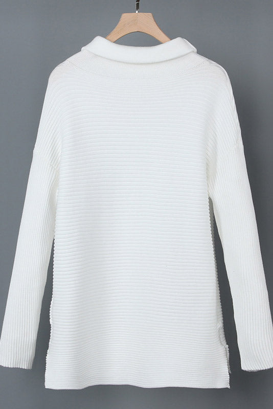 White Long-Sleeved High-Neck Casual Sweater