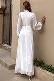 White Long Sleeve A-Line V-Neck Prom Evening Dress