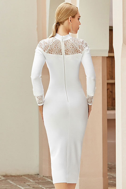 White Long Sleeve Bodycon Cocktail Party Bandage Dresses