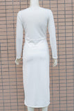 White Long Sleeve Bodycon Evening Party Dress