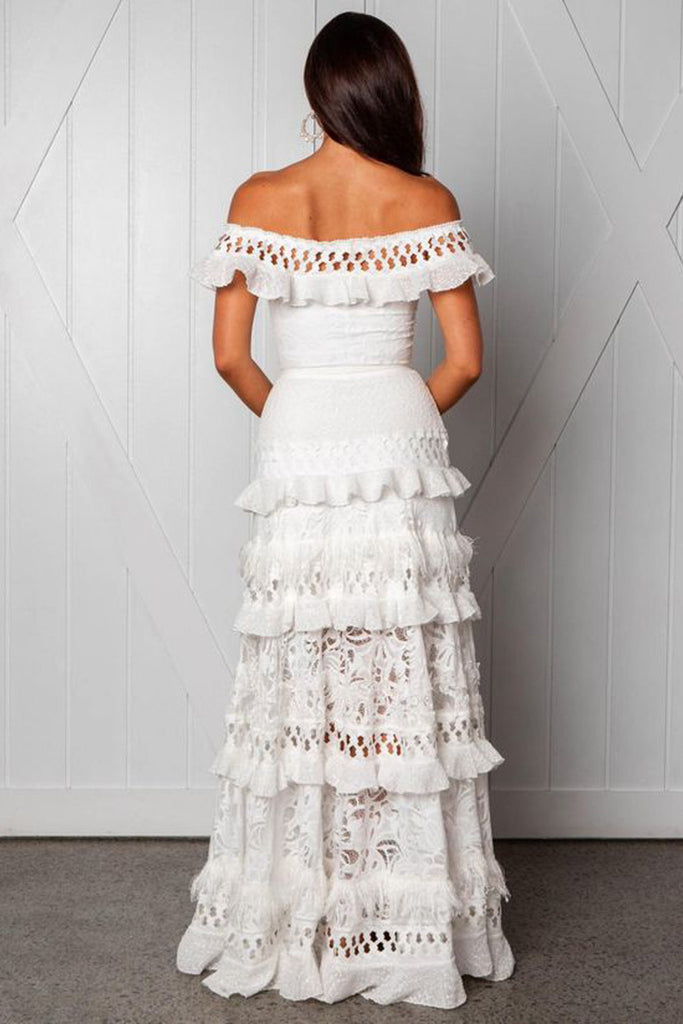 White Off Shoulder Lace Maxi Dress