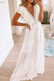 White Plunging Sleeveless A-Line Maxi Dress
