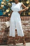 White Sleeveless Cutout Cropped Jumpsuit - Mislish