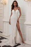 White Strapless High Slit Evening Dress Prom Gown