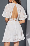 White Cut Out Lace Panel Mini Dress - Mislish