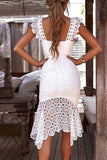 White Lace Panel Bodycon Dress - Mislish