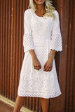 White Scoop Cut-out Lace Dress - Mislish