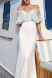 White Off-the-shoulder Lace Overlay Dress - Mislish