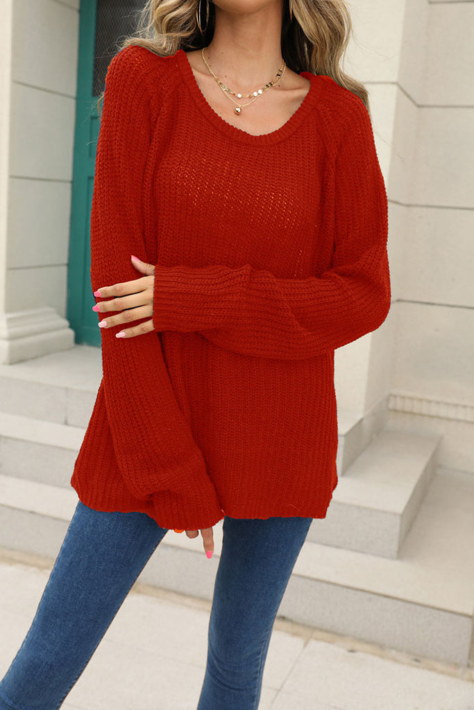 Women's Burgundy Solid Simple Knitted Sweater