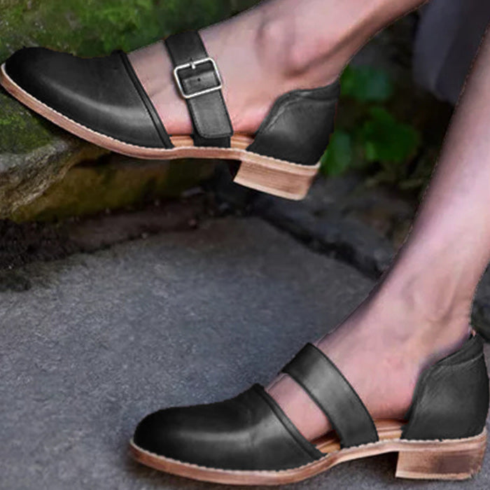 Low Heel Closed-toe Pump Shoes With Buckle – Mislish