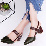 Chunky Heel Pointed Cap-toe Sandals With Buckle - Mislish