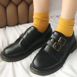 PU Round Toe Shoes With Buckle - Mislish