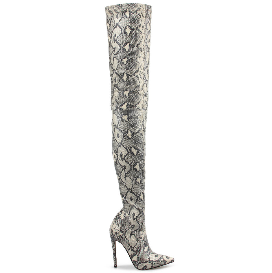 Stiletto Heel Snakeskin Print Over The Knee Boots - Mislish