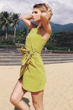 Yellow Bowknot Front Asymmetrical Hem Short Dress - Mislish