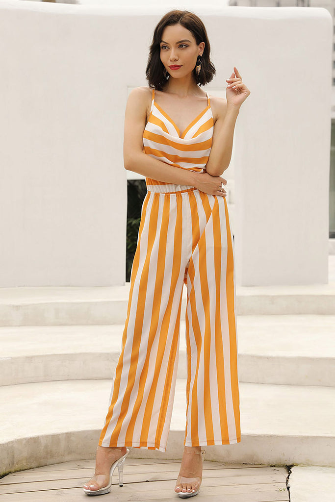 Rachel Zoe - Yellow, White & Purple Striped Linen Jumpsuit w/ Belt Sz –  Current Boutique