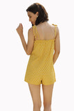 Yellow Floral Knot Strap Backless Romper - Mislish