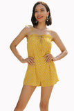 Yellow Floral Knot Strap Backless Romper - Mislish