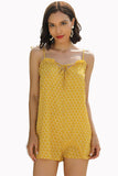 Yellow Floral Knot Strap Backless Romper - Mislish