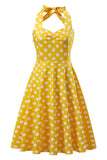 Yellow Halter Polka Dot Vintage Dress - Mislish