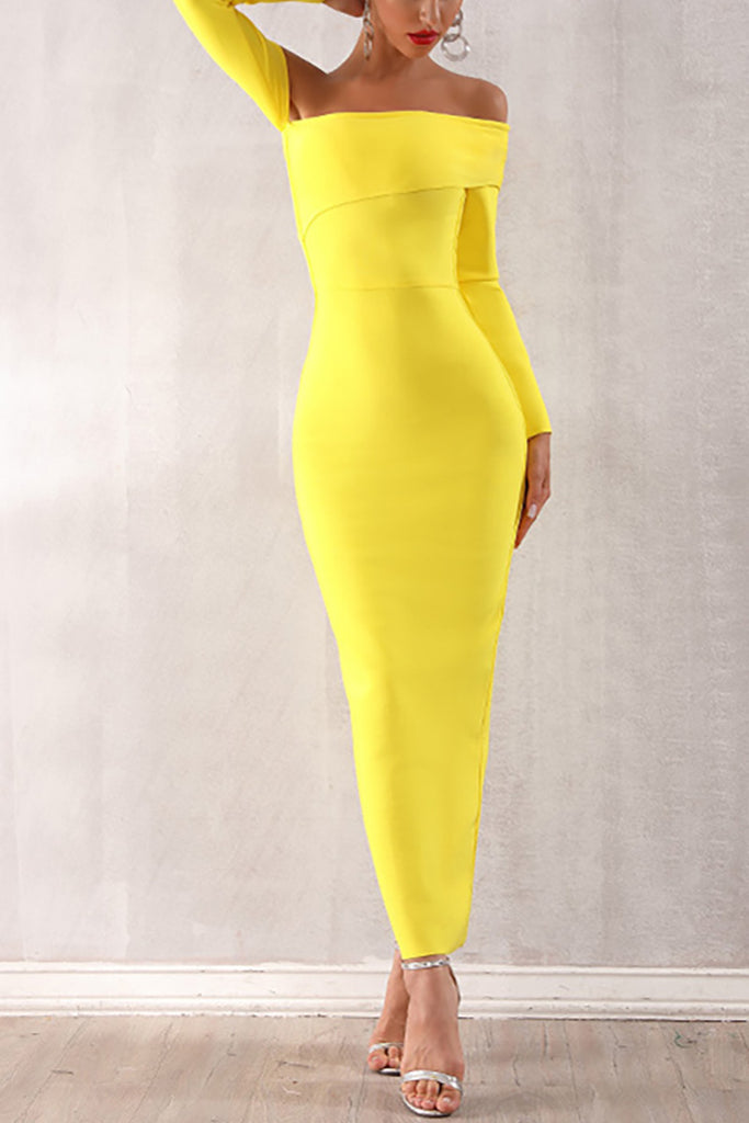 Yellow Off Shoulder Split Back Bandage Dress – Mislish Yellow Off Shoulder Split Back Bandage Dress – Mislish