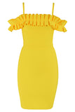 Yellow Off-the-shoulder Ruffled Spaghetti Strap Bandage Dress