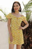 Yellow Ruffled Off-the-shoulder Lace-up Mini Dress - Mislish