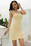 Yellow Striped Crisscross Backless Short Dress - Mislish