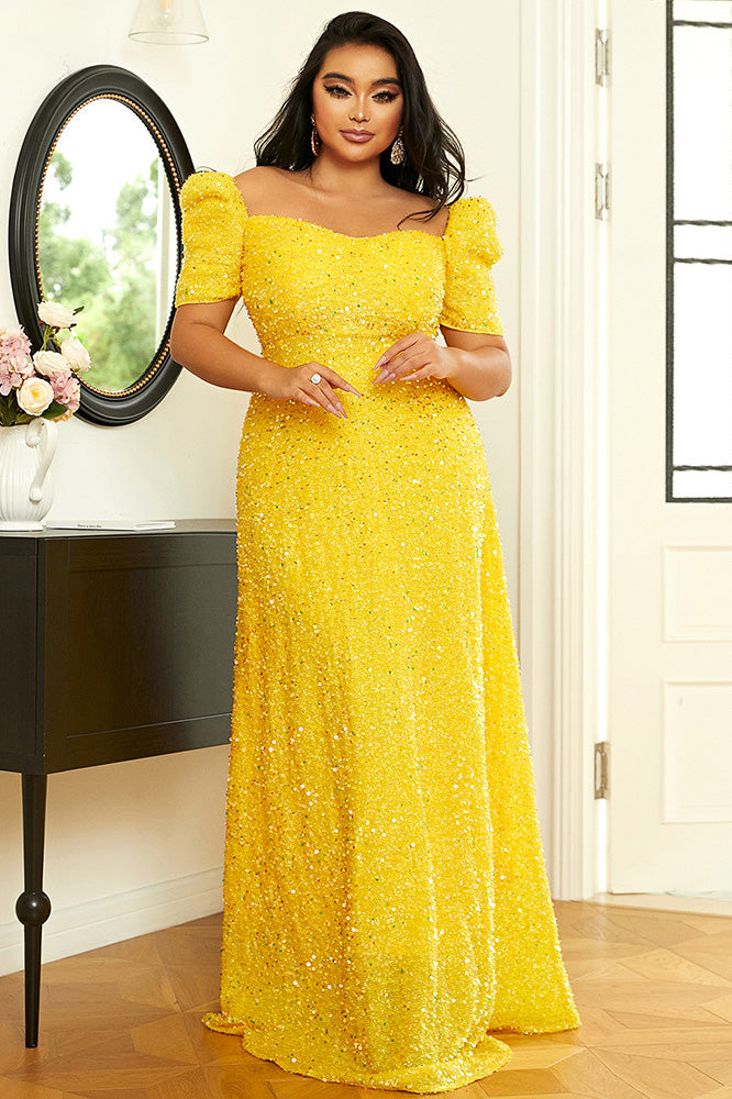Yellow A-Line Plus Size Prom Gown Evening Dress Mislish Yellow A-Line Plus Size Prom Gown Evening Dress Mislish