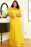 Yellow A-Line Plus Size Prom Gown Evening Dress