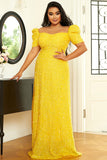Yellow A-Line Plus Size Prom Gown Evening Dress
