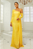 Yellow Long Sleeve Formal Gown Evening Prom Dress
