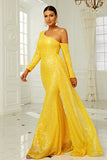Yellow Long Sleeve Formal Gown Evening Prom Dress