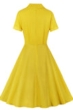 Yellow Midi A-Line V-Neck Dress