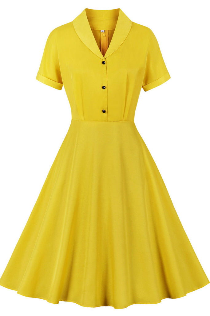 Yellow Midi A-Line V-Neck Dress