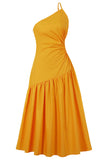 Yellow One Shoulder Prom Gown Evening Dress