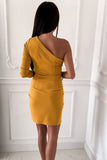Yellow One Shoulder Short Bodycon Dress - Mislish