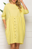 Yellow Scoop Buttoned Loose Dress