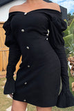 Black V-Neck Buttoned Mini Dress - Mislish